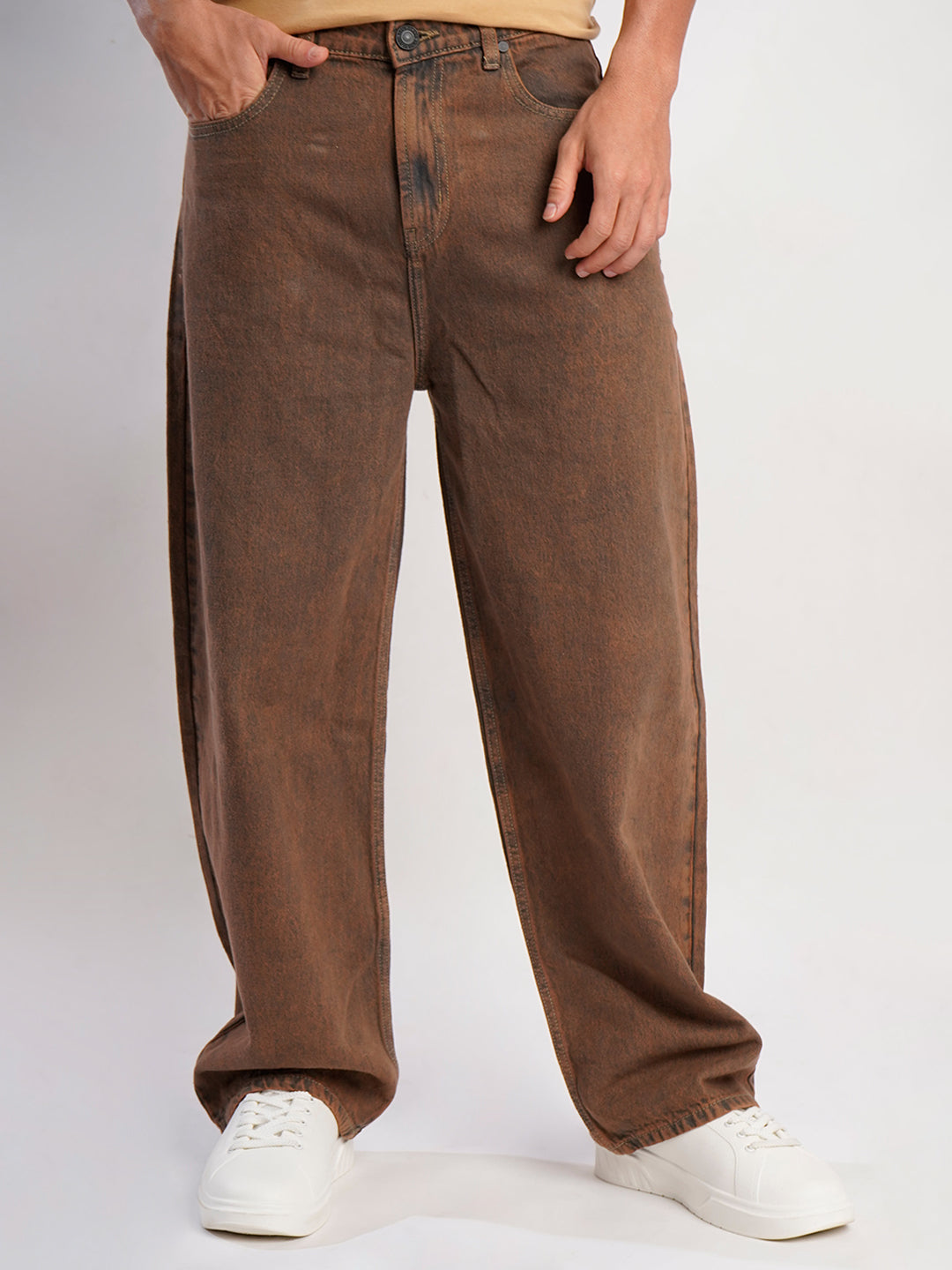 Men Rust Tinted Baggy Fit Jeans