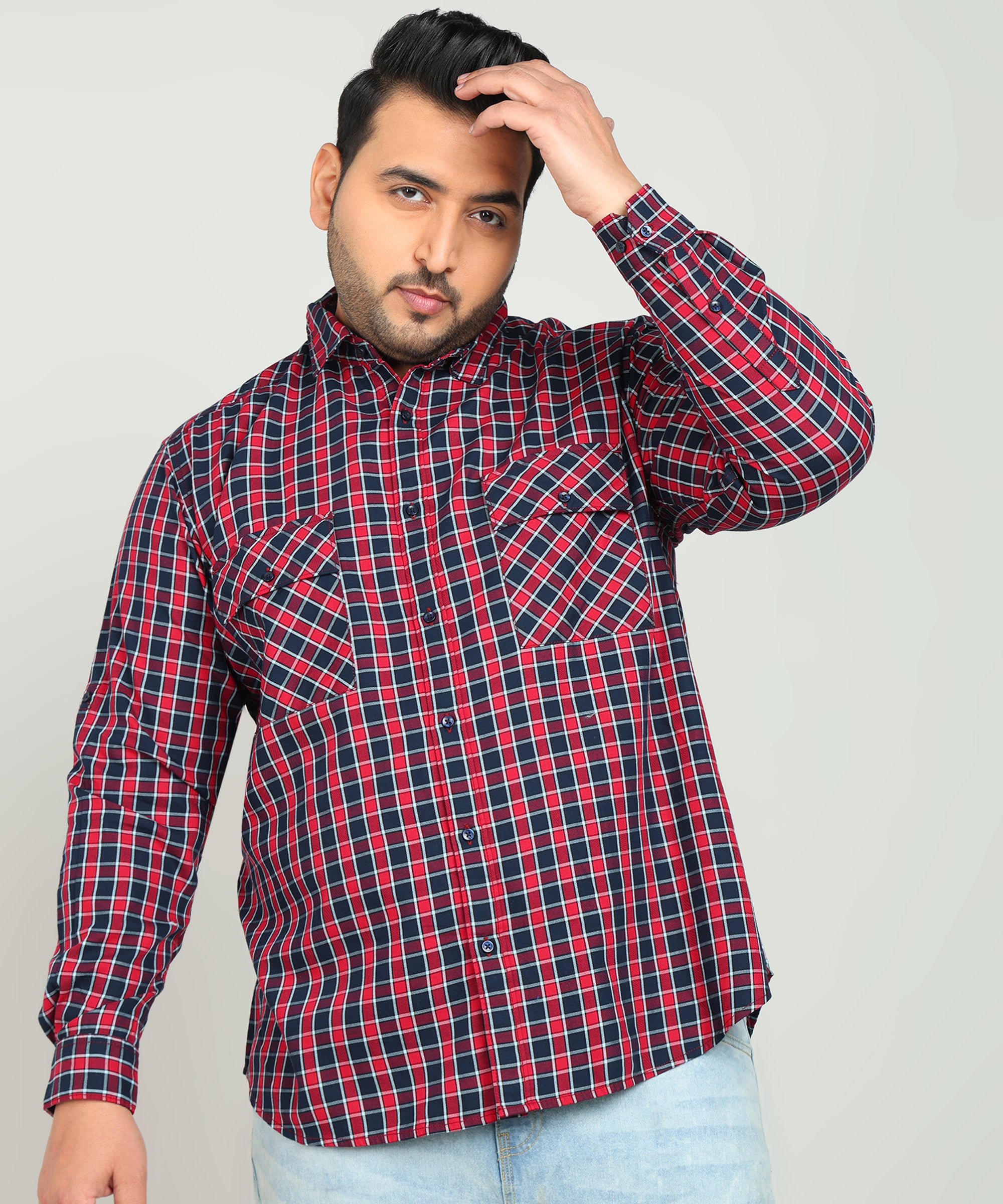 Men Red Regular Fit Checked Pure Cotton Casual Shirt