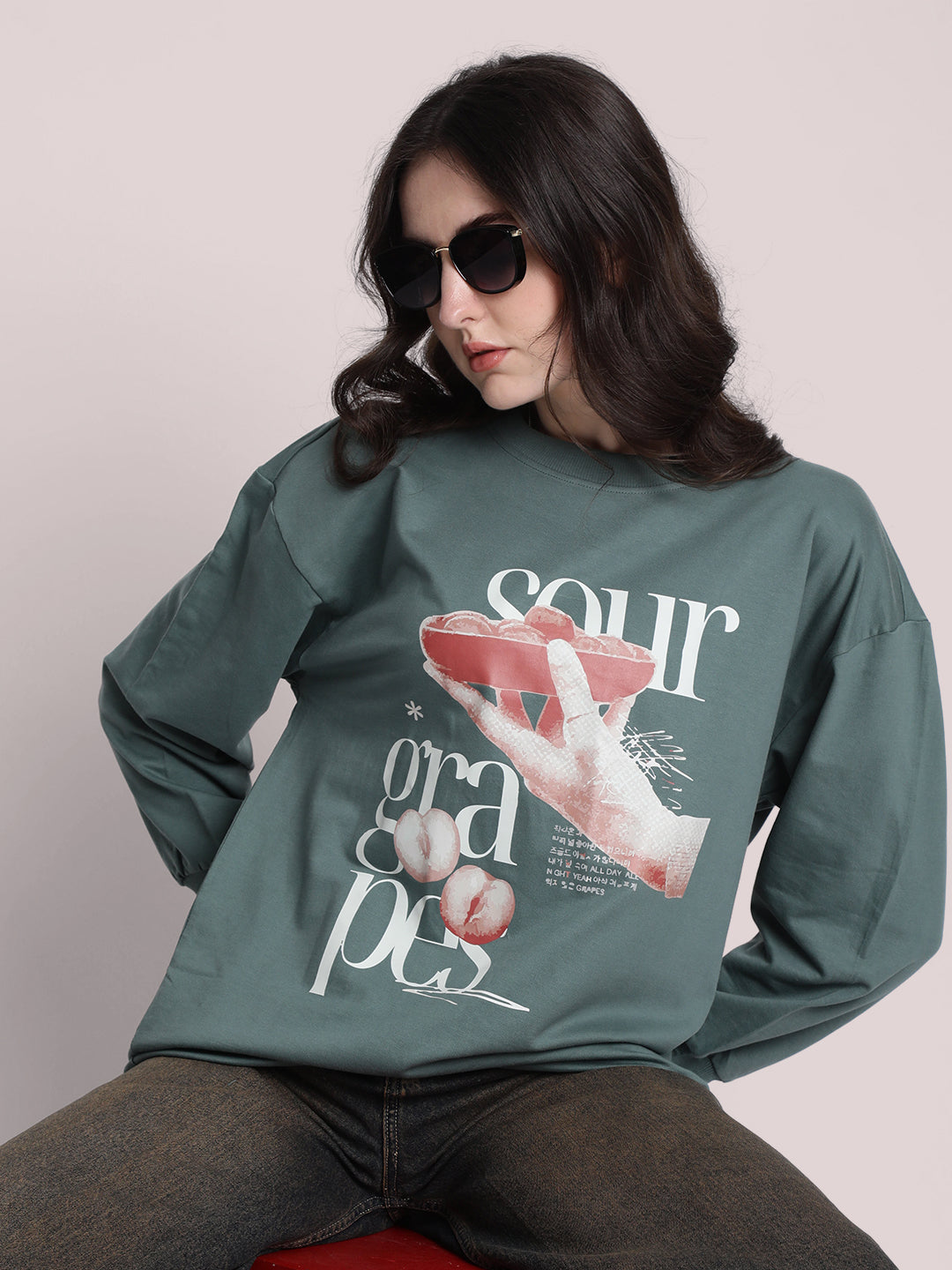 Women Duck Green Graphic Print Sweatshirt