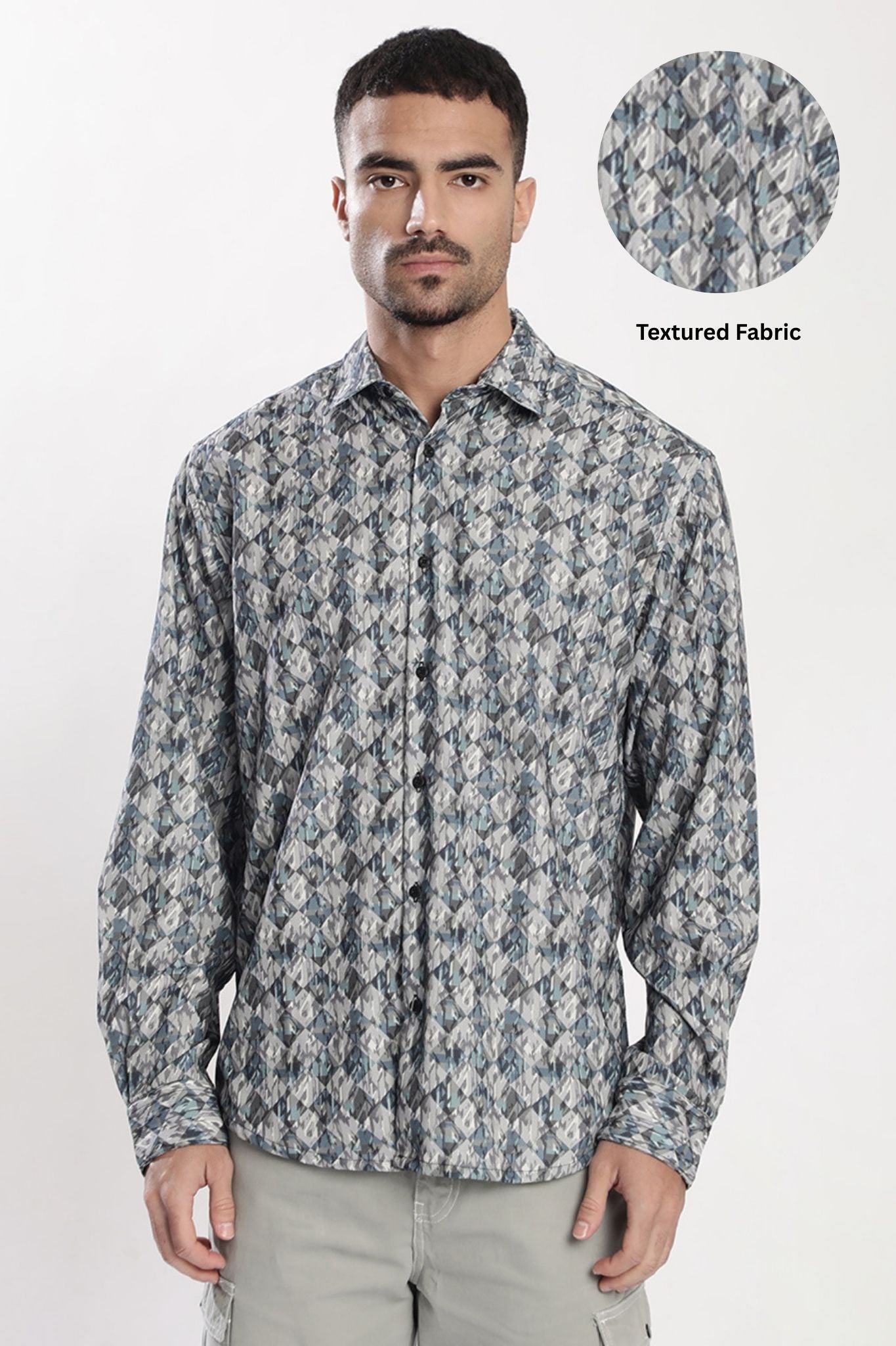 Men Grey and Blue Abstract Printed Shirt