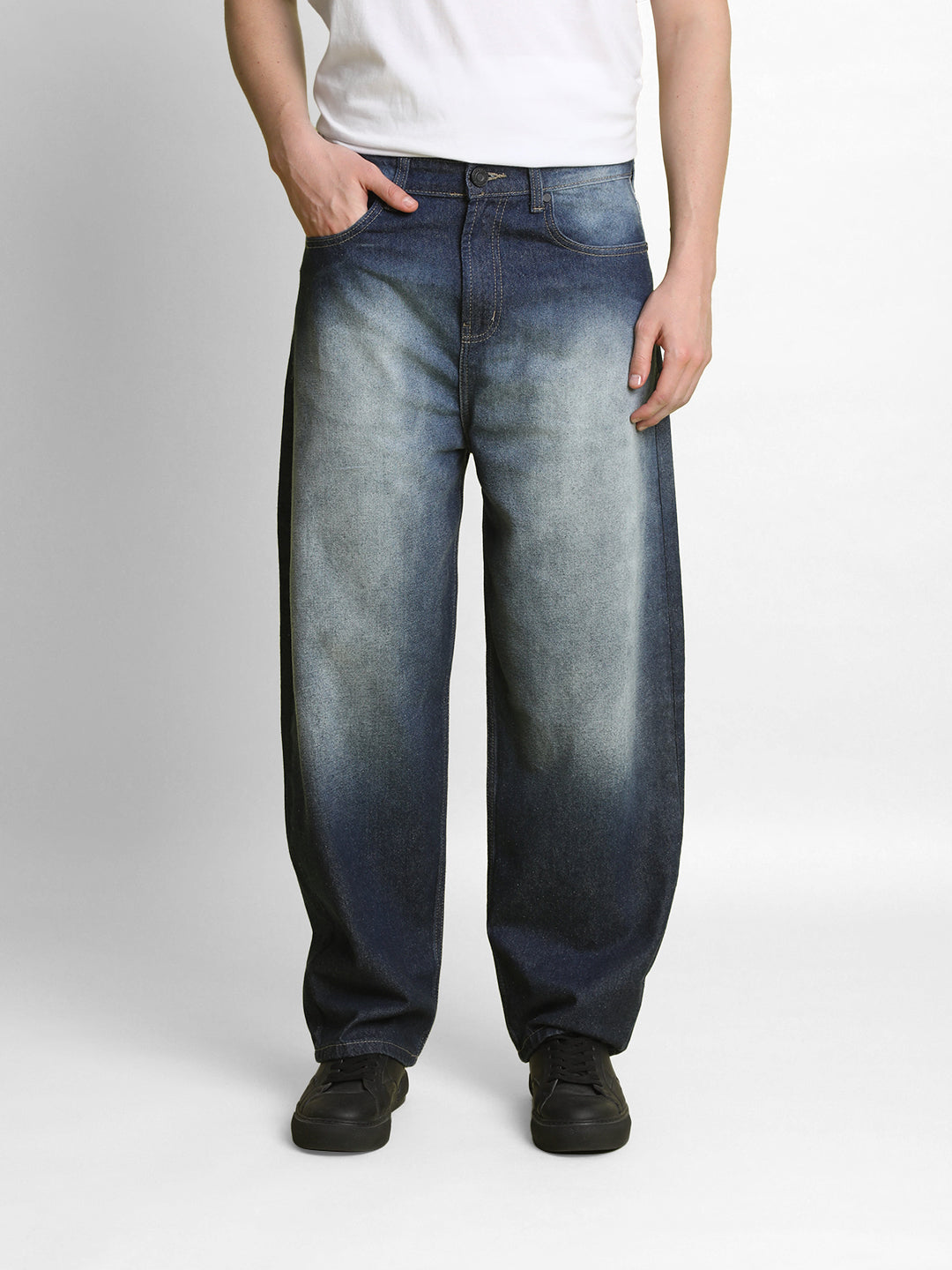 Men Blue Medium Fade Baggy Fit Jeans