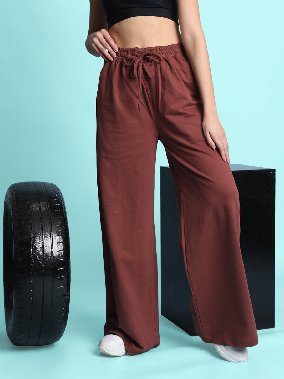 Women Brown Wide-Leg Solid Trousers