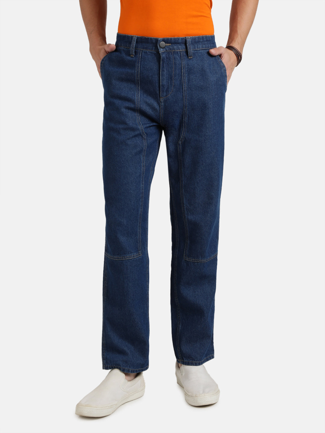 Men Blue Relaxed Fit Solid Carpenter Style Jeans