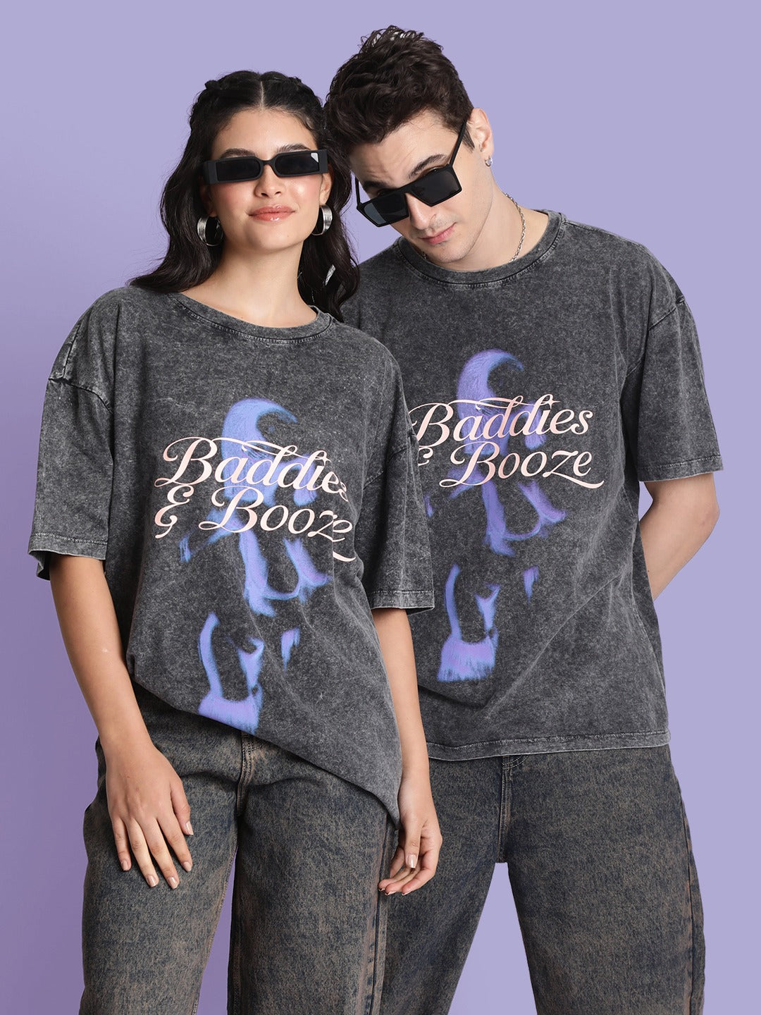 Gender-Fluid Soft Grey Oversized Washed T-Shirt for Couples