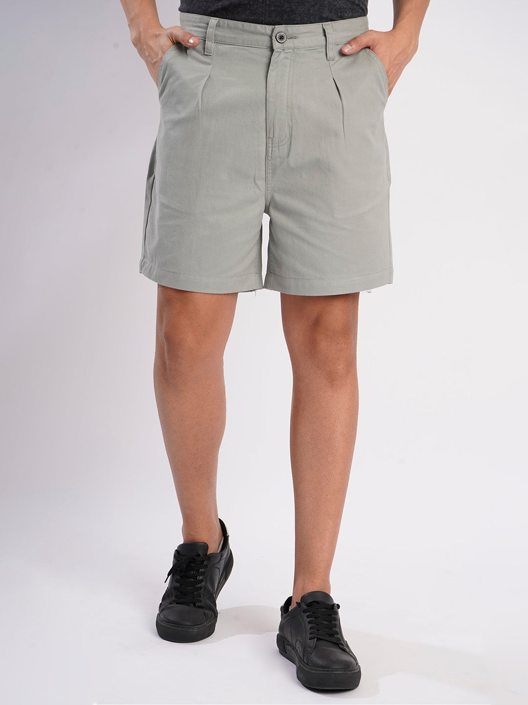 Men Grey Regular Fit Pleated Chino Shorts