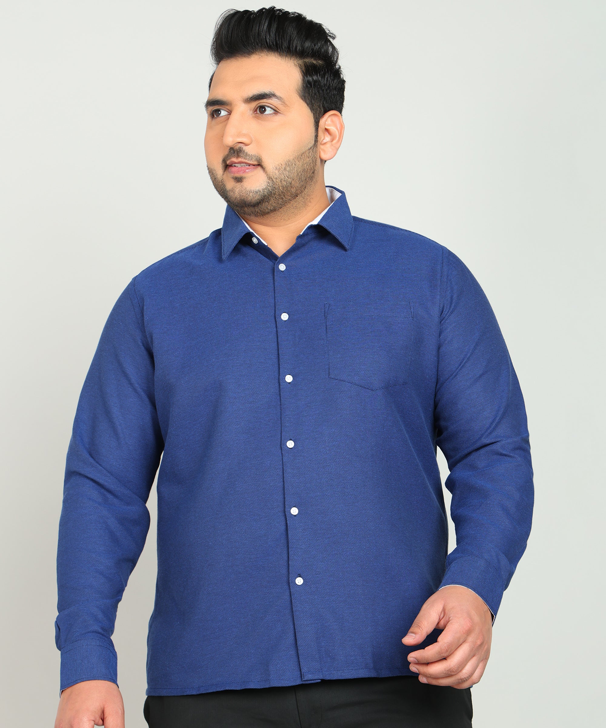 Men Nav Blue Regular Fit Poly Cotton Solid Formal Shirt