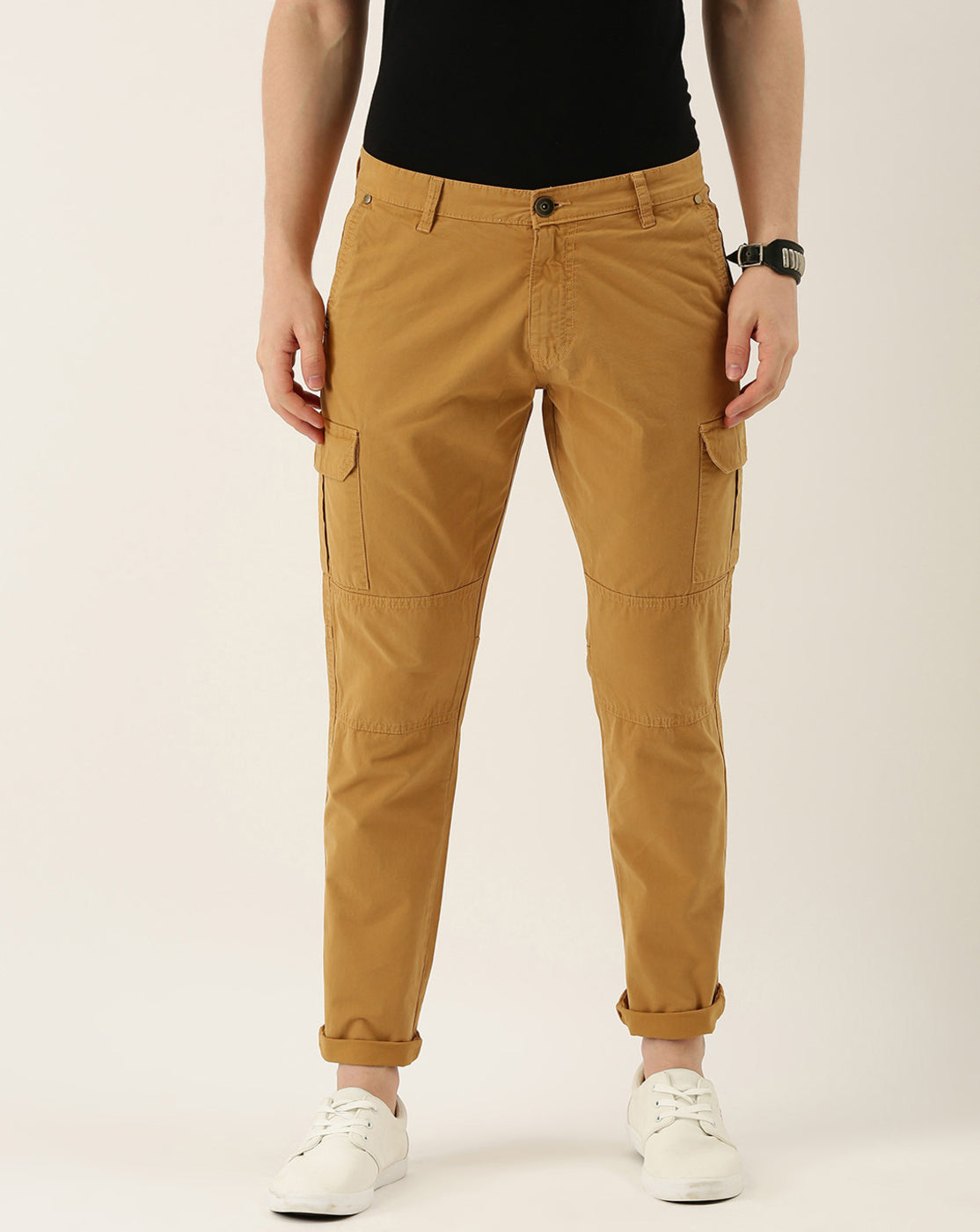 Men Khaki Slim Fit Solid Cargo Trouser