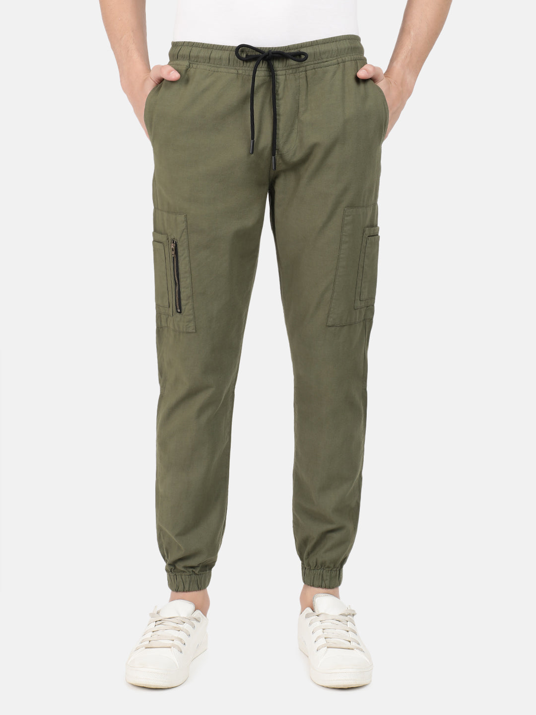 Men Olive Regular Fit Solid Cargo Jogger