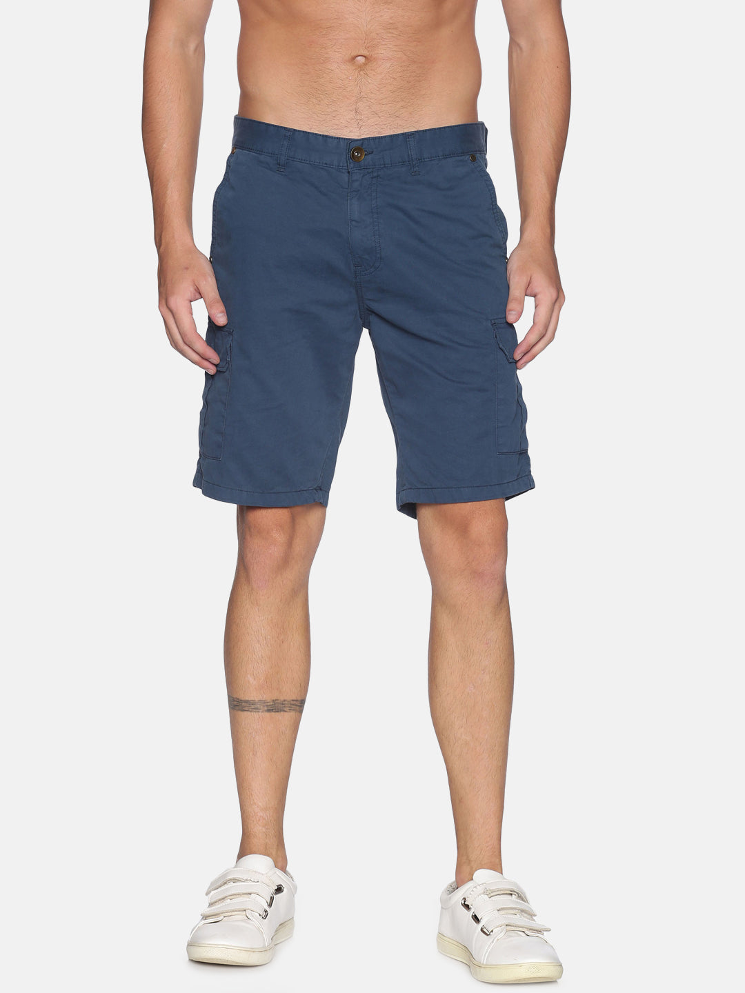 Men Blue Slim Fit Solid Cargo Shorts