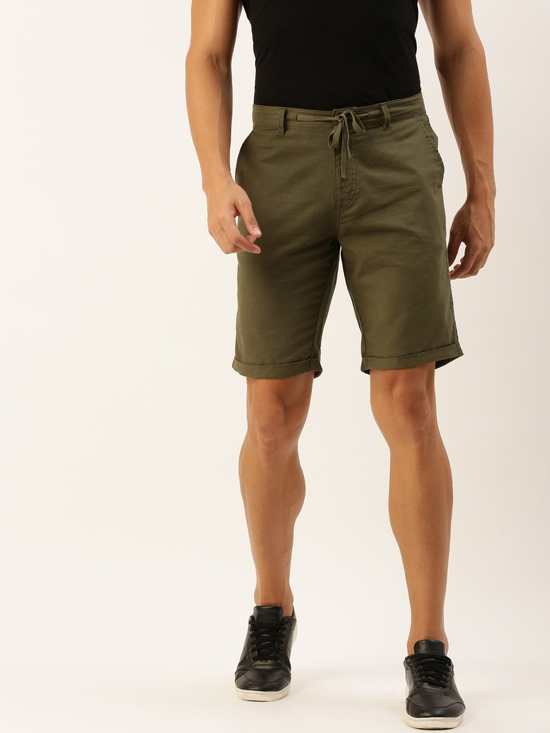 Men Olive Slim Fit Solid Casual Shorts