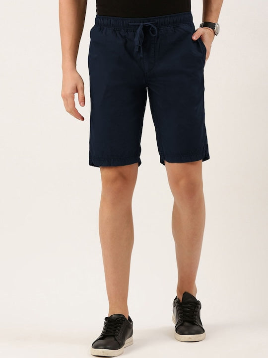 Men Prussian Blue Regular Fit Solid Casual Shorts