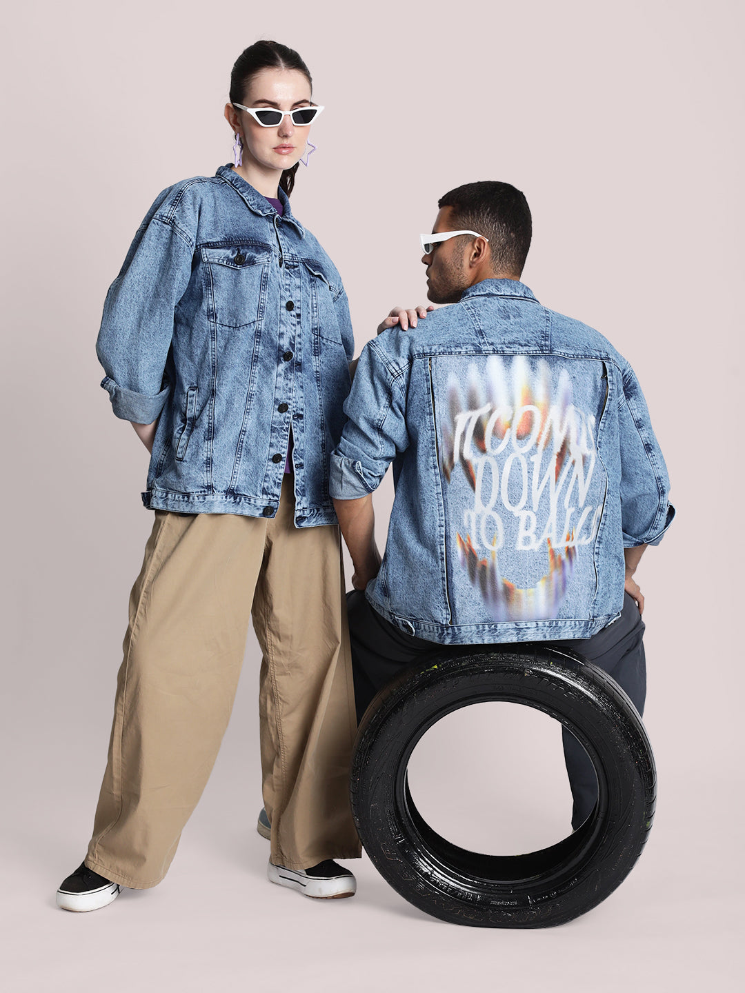 Gender-Fluid Mood Switch Oversized Denim Jacket with Detachable Back Panel