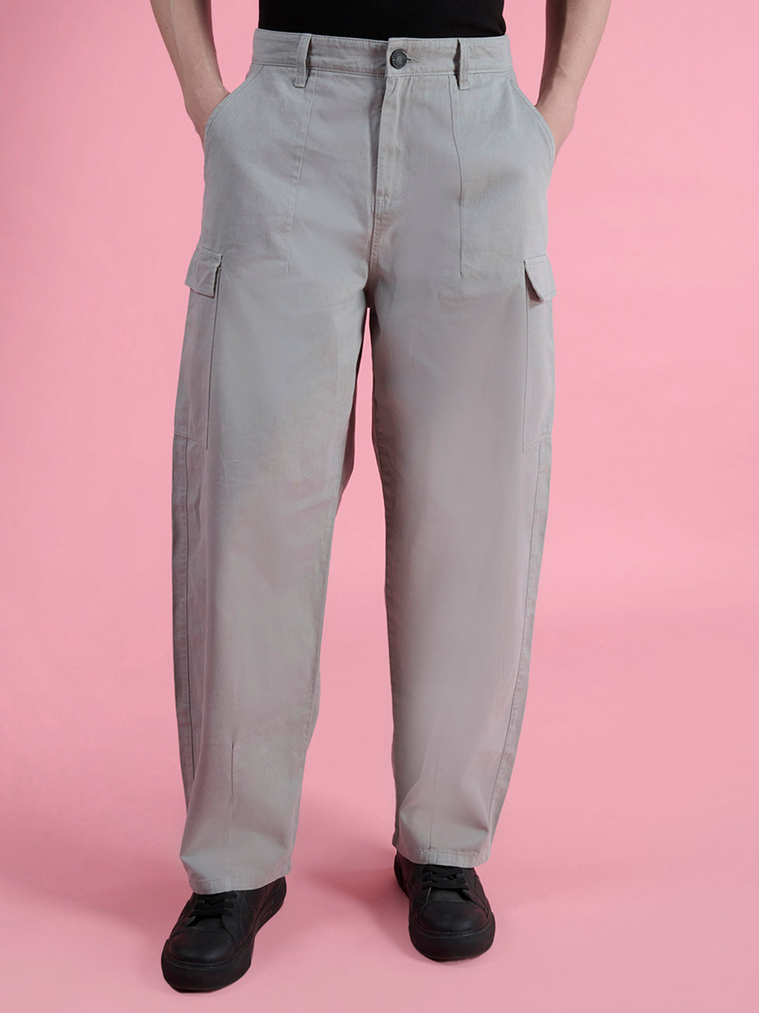 Men Loose Balloon Fit Neutral Grey Trousers