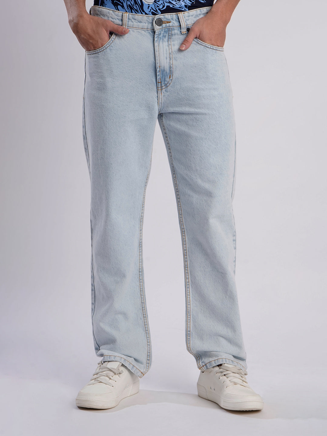 Men Ice Blue Straight Fit Jeans