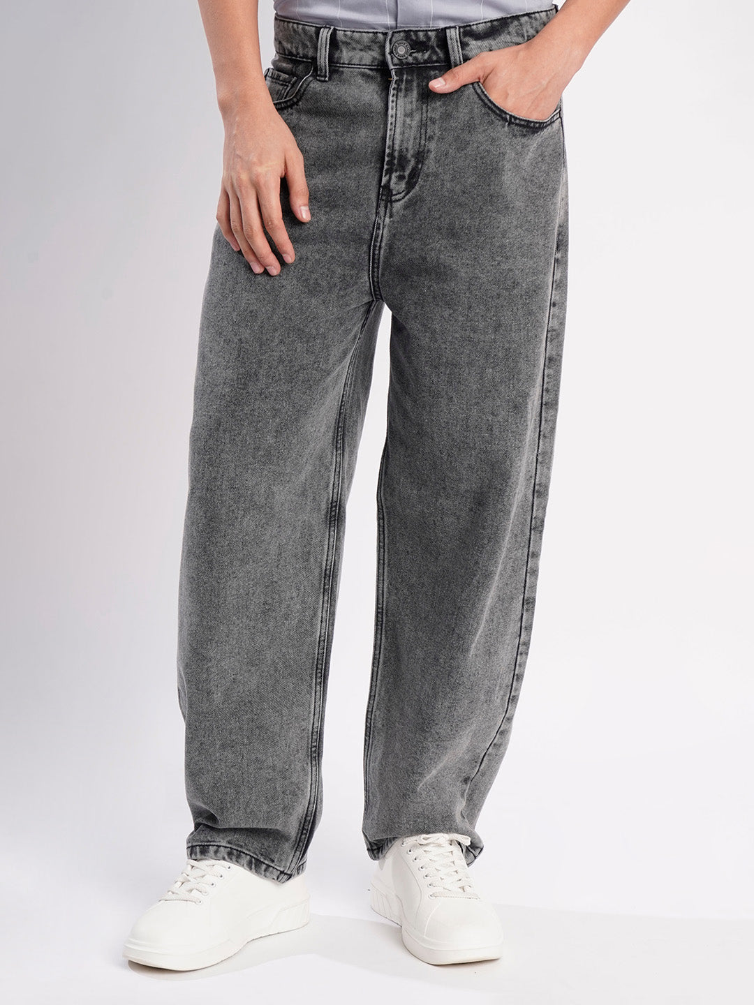 Men Grey Washed  Baggy Fit Jeans