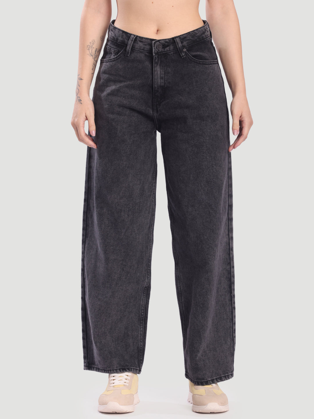 Women Charcoal Baggy Fit Jeans