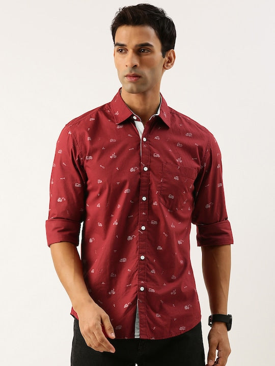 Men Maroon Slim Fit Printed Casual Shirt