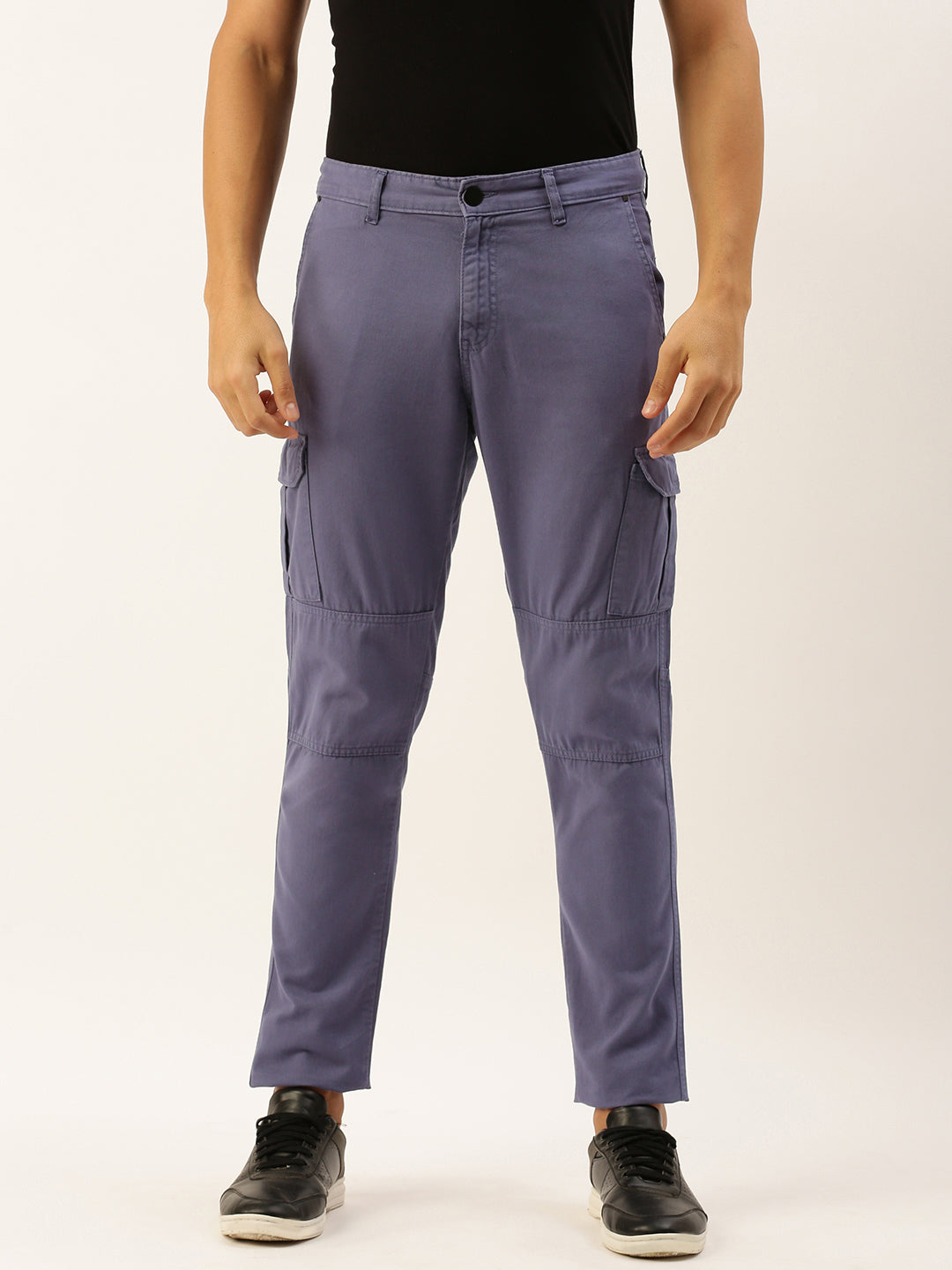 Men Slate Purple Slim Fit Solid Cargo Trouser