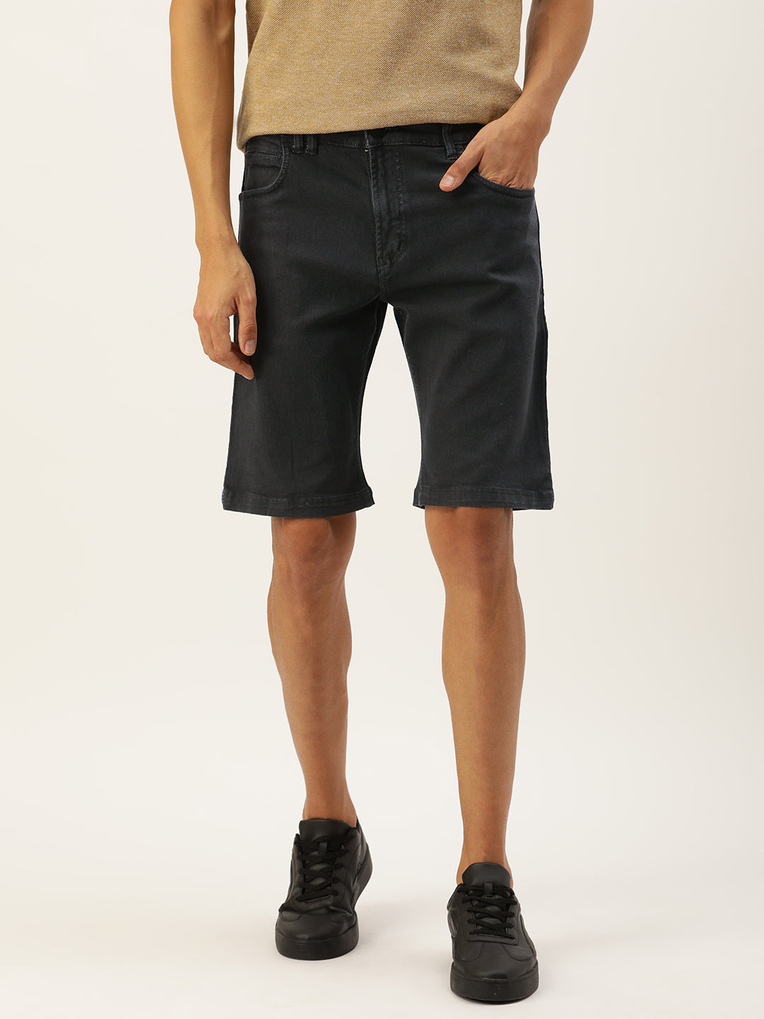 Men Charcoal Grey Slim Fit Solid Casual Shorts