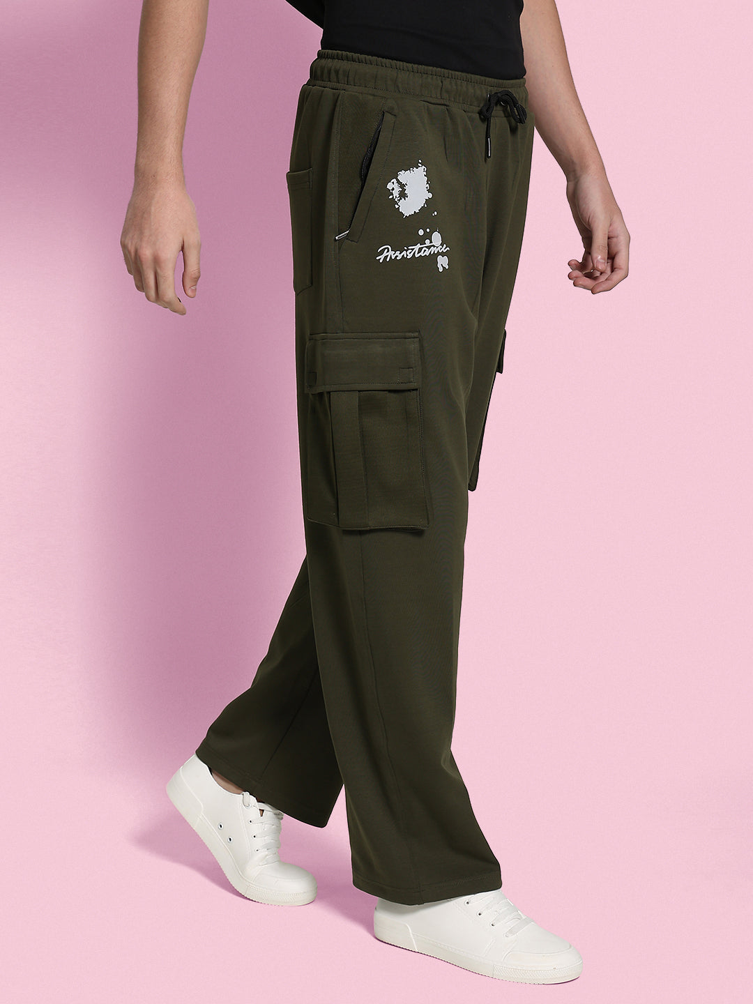 Men Olive Relaxed-Fit Cargo Trousers