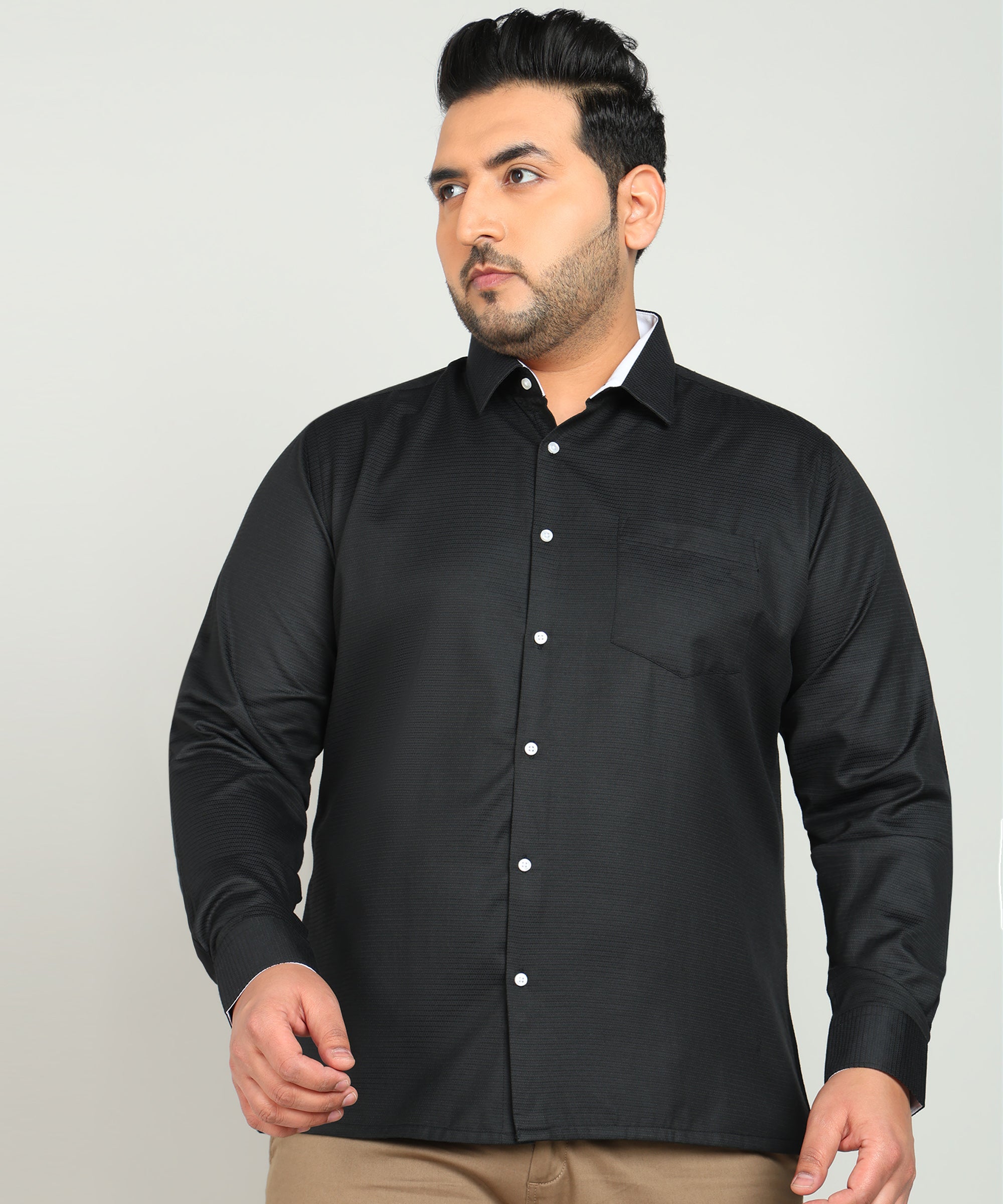 Men Black Regular Fit Poly Cotton Solid Formal Shirt