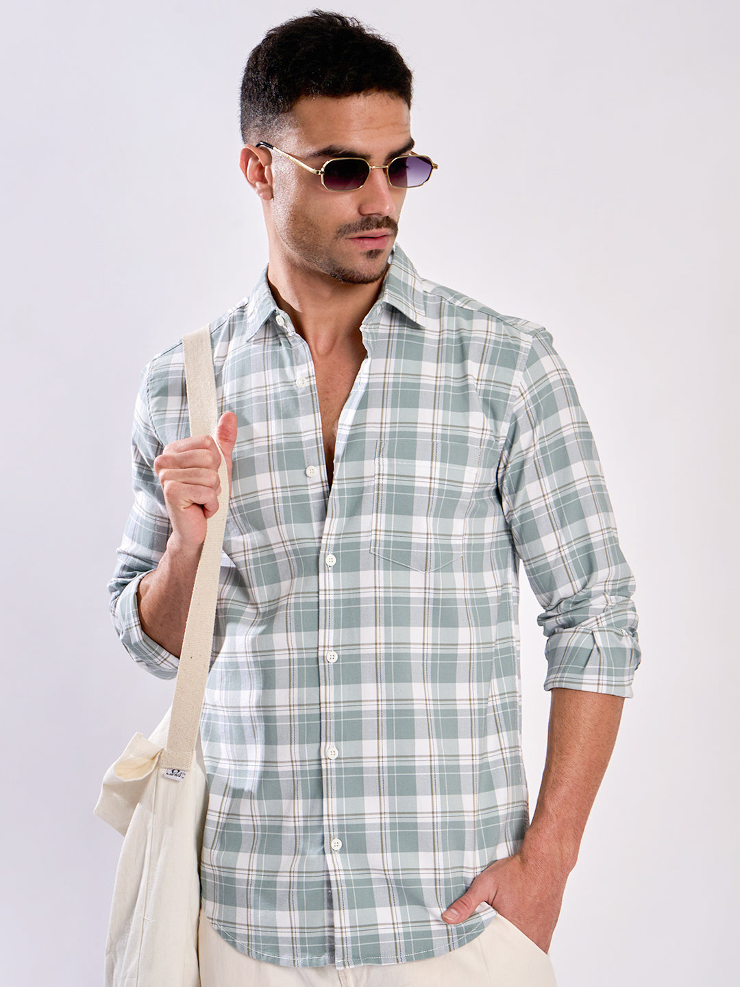 Men Green Slim Fit Checked Shirt