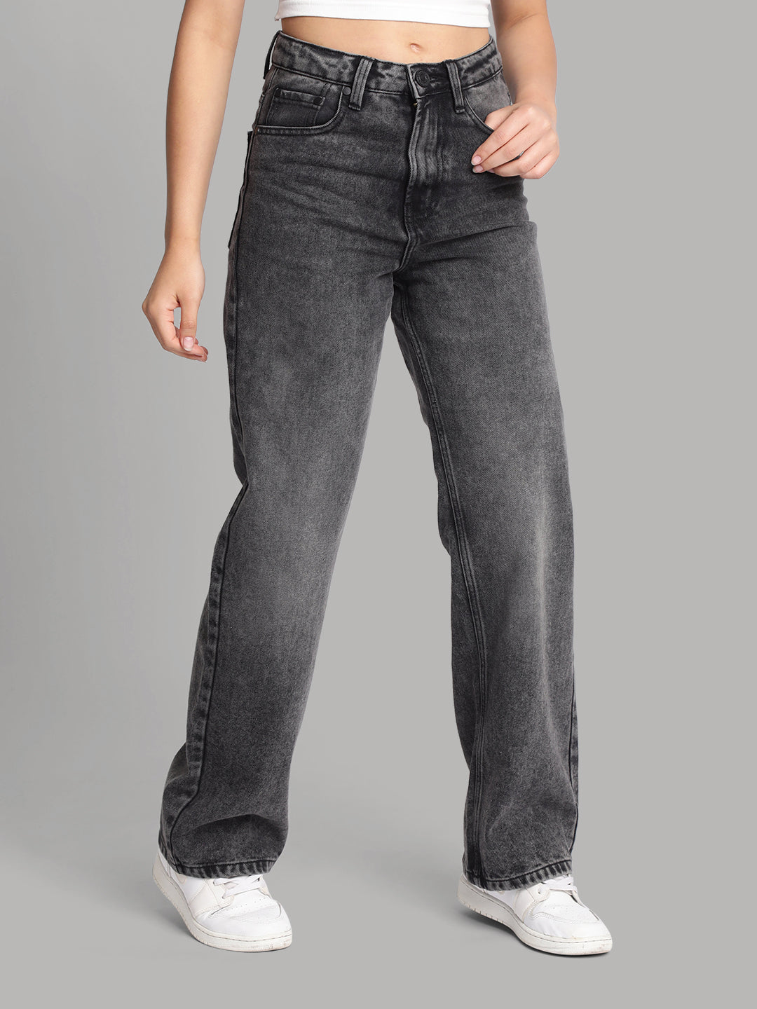 Women Charcoal Straight Fit Tinted Jeans