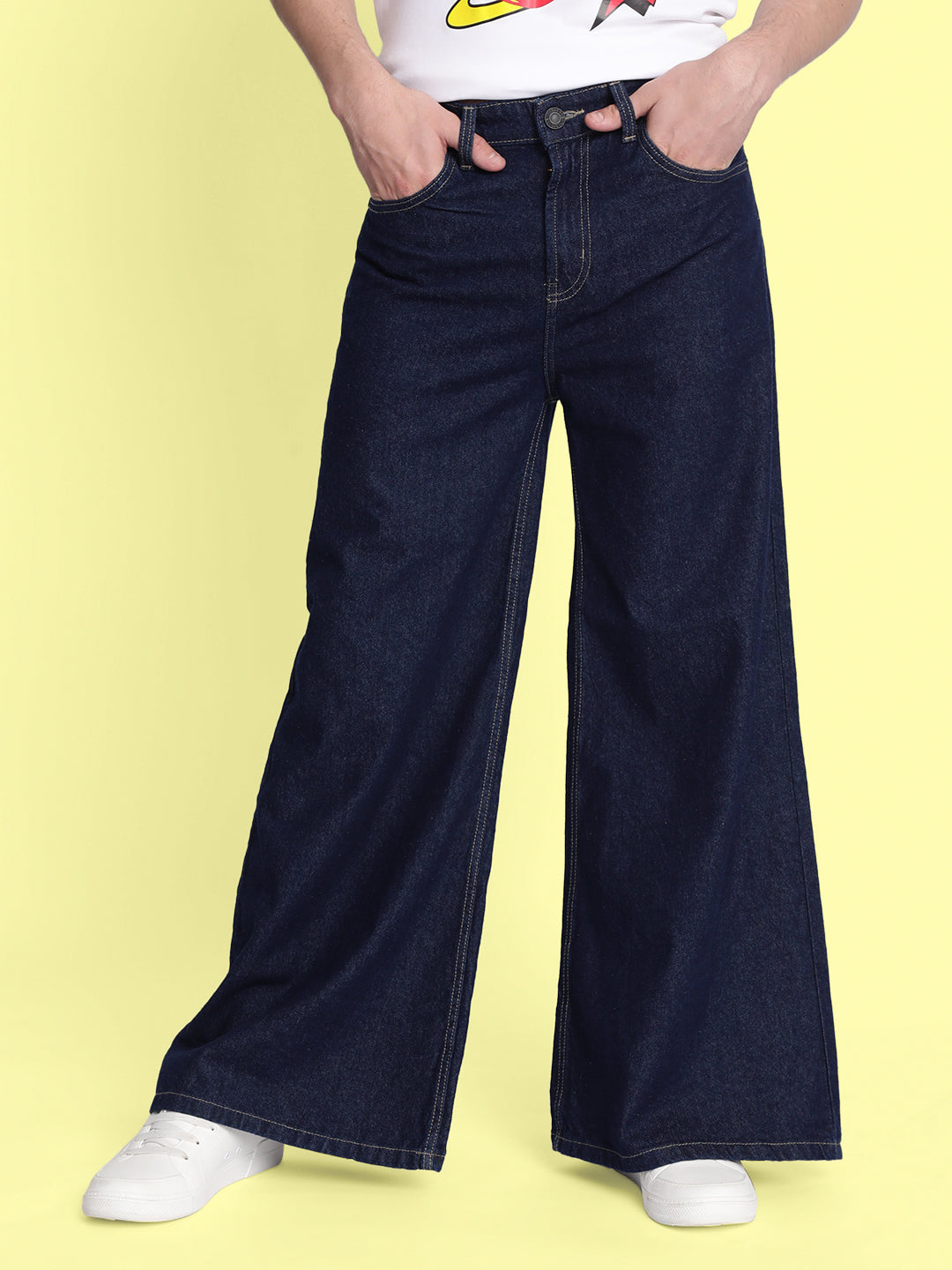 Men Navy Super Wide-Leg Jeans