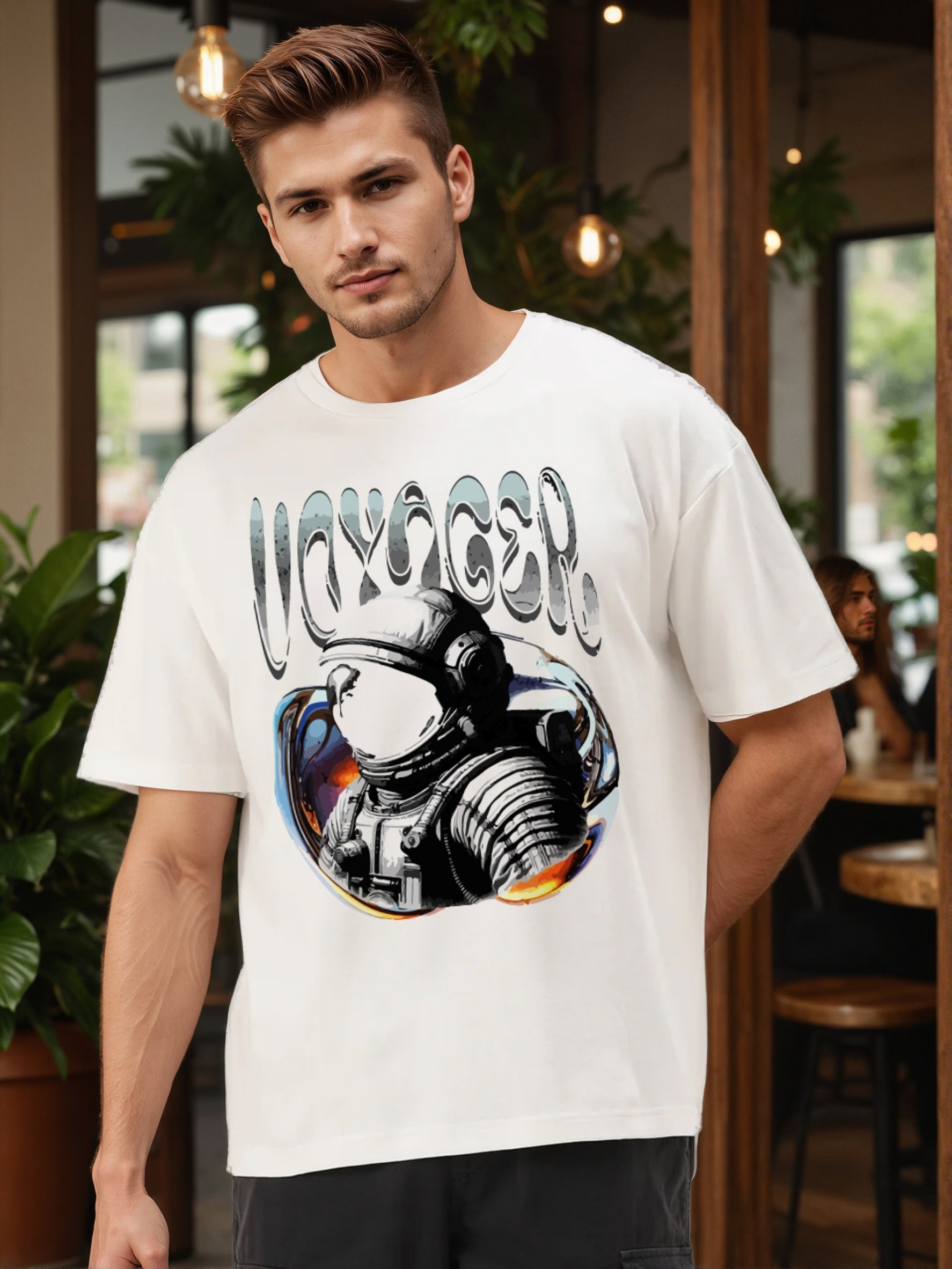 Men White Graphic Print Oversize T Shirt