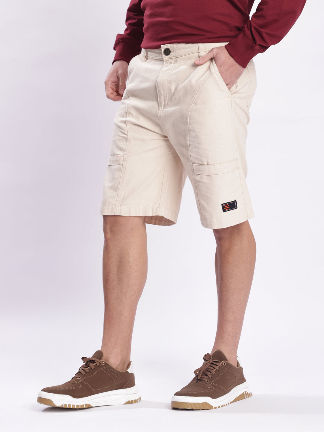 Men Beige Regular Fit Cotton Shorts