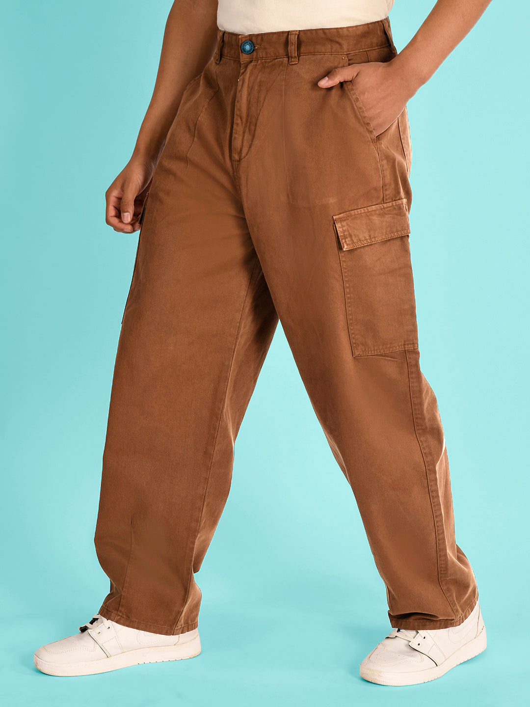 Men Coffee Liqueur Loose Balloon-Fit Cargo Trousers