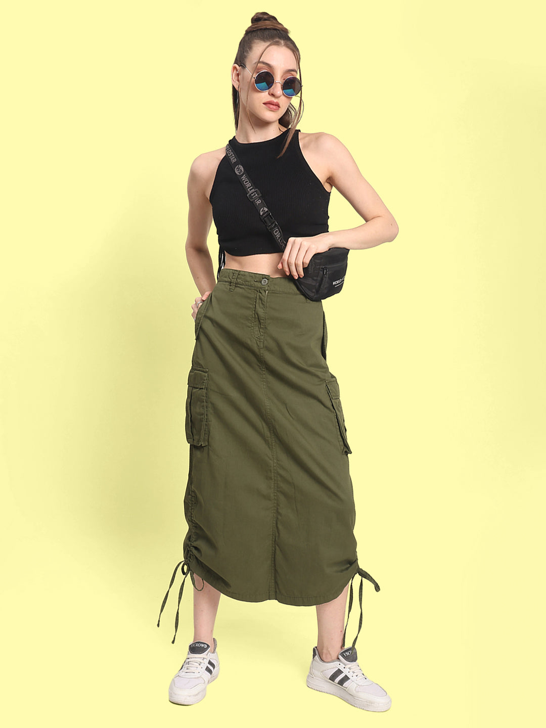 Women Deep Lichen Green Parachute-fit Cargo Skirt