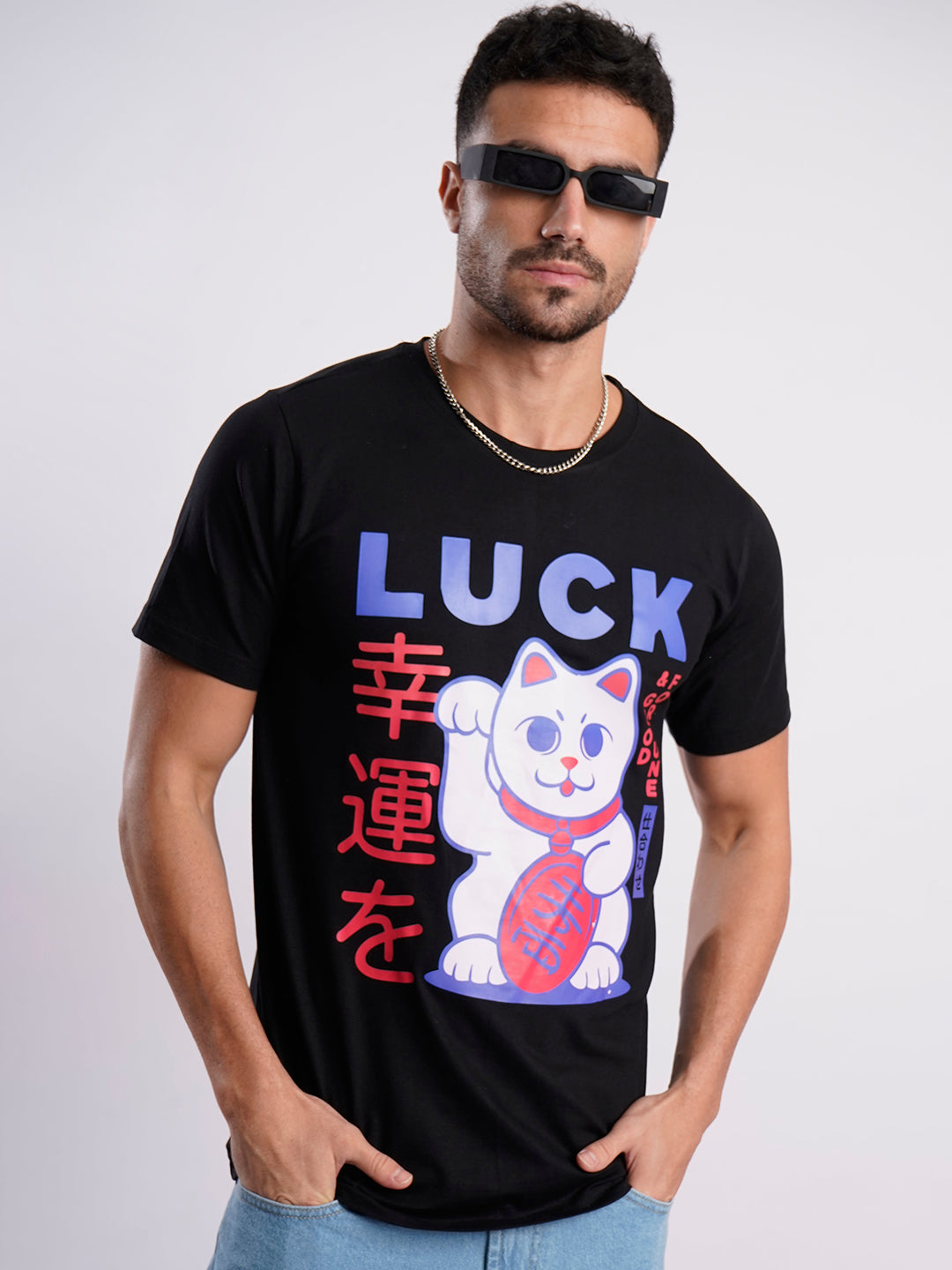 Men Black Cotton Lycra Graphic Print T Shirt