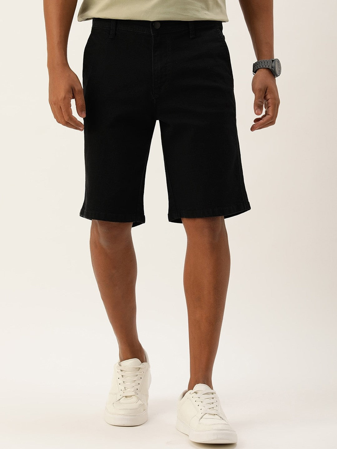 Men Black Slim Fit Solid Denim Shorts