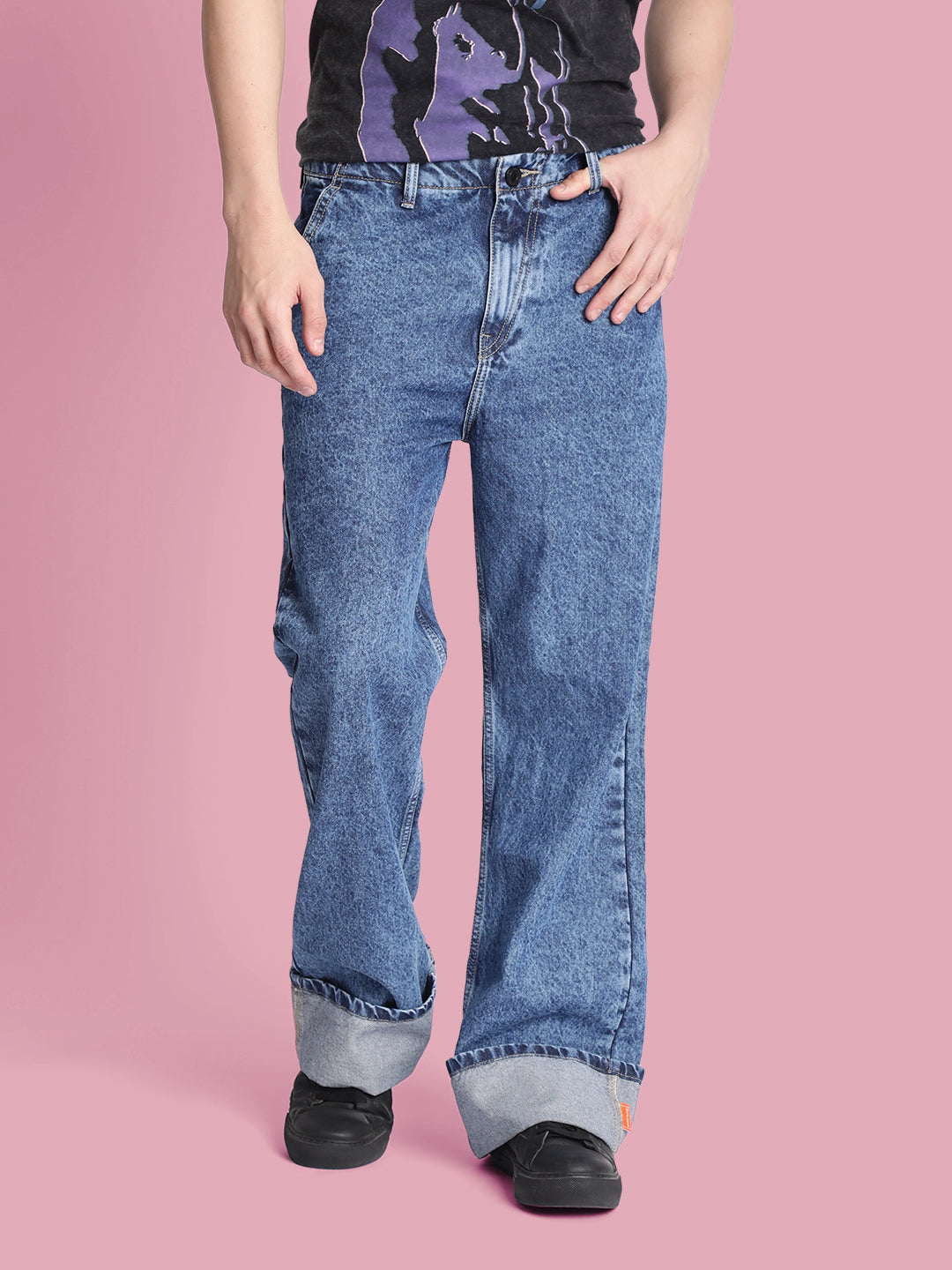 Men Blue Wide-Leg Jeans