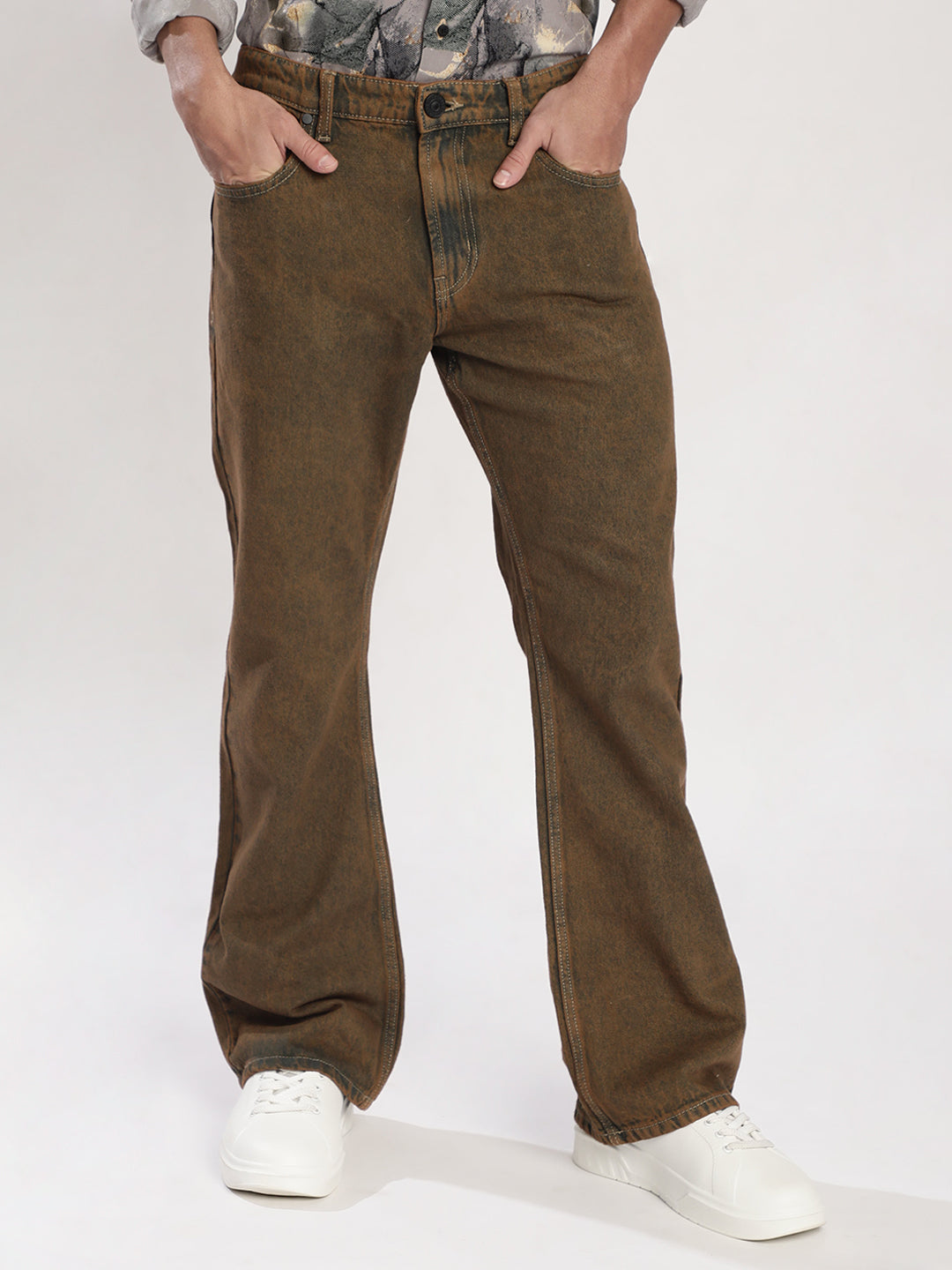 Men Mustard Tinted Bootcut Jeans