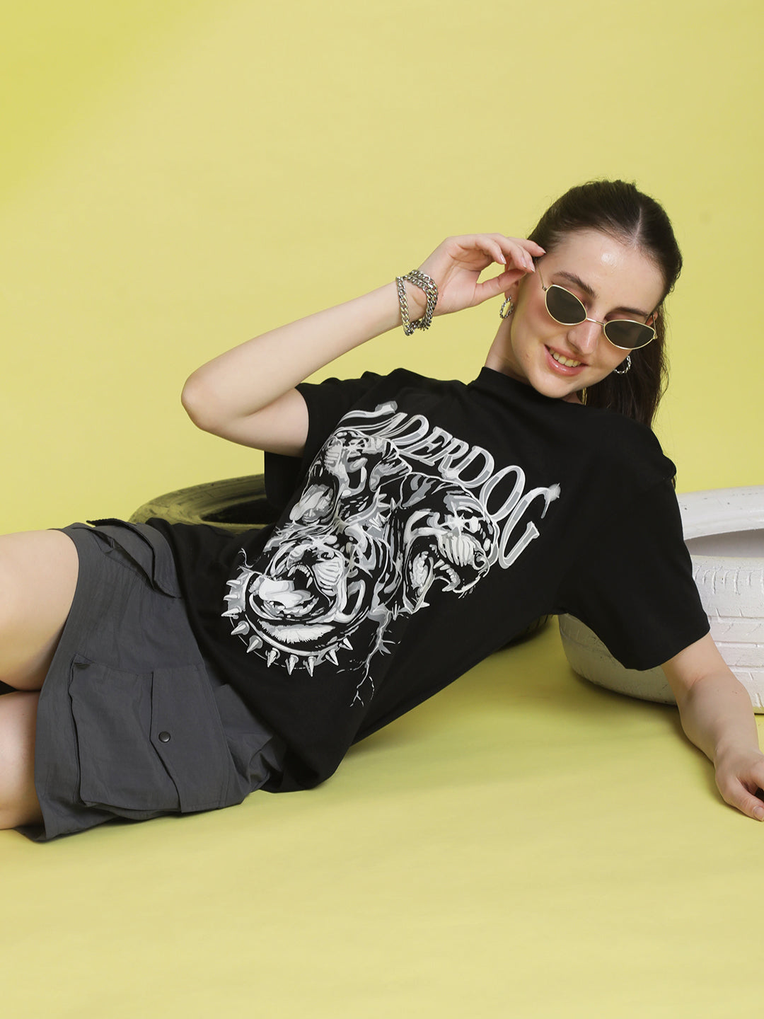 Women's Balck  Graphic Printed T Shirt