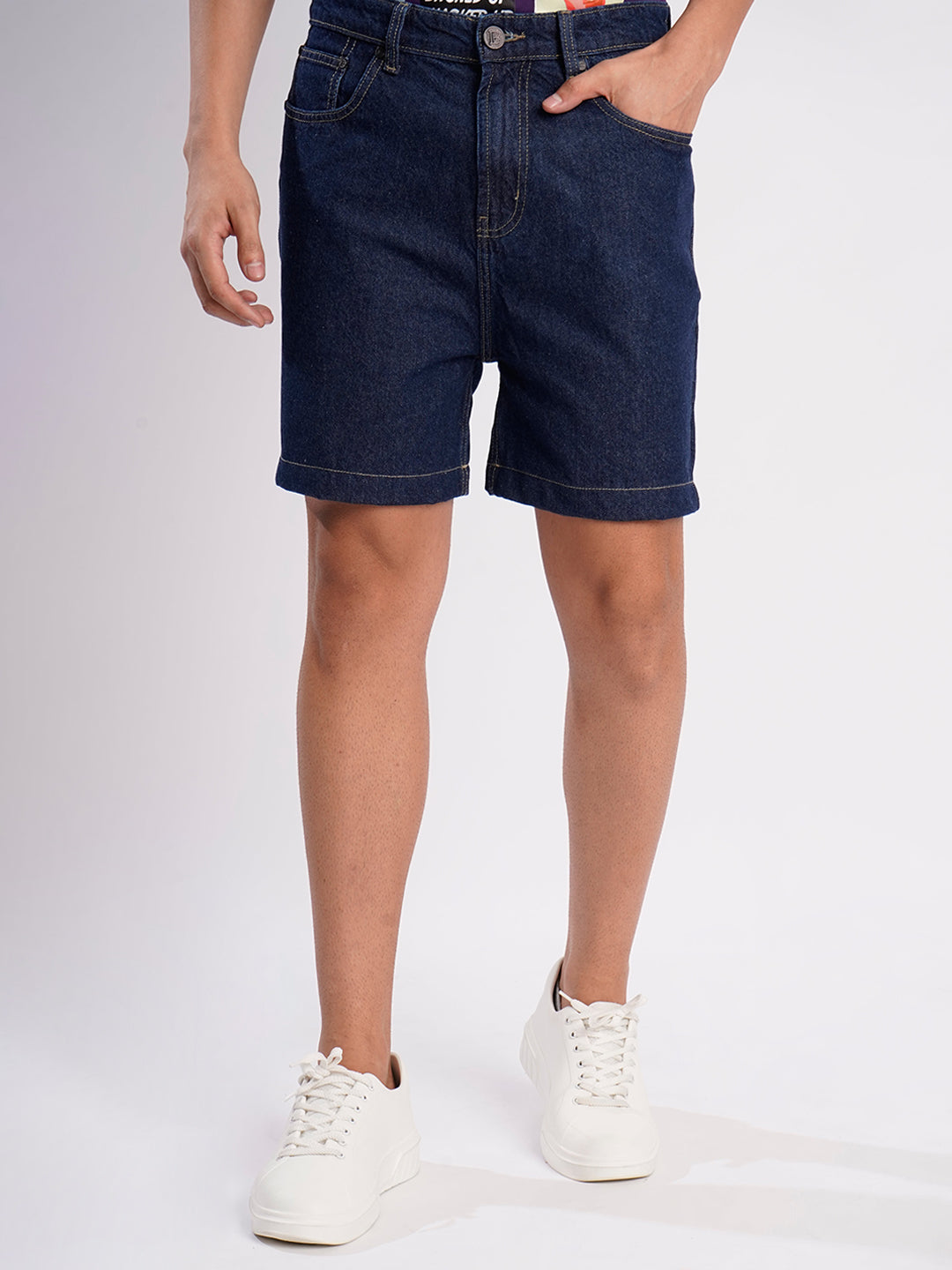 Men Dark Blue Regular Fit Denim Shorts