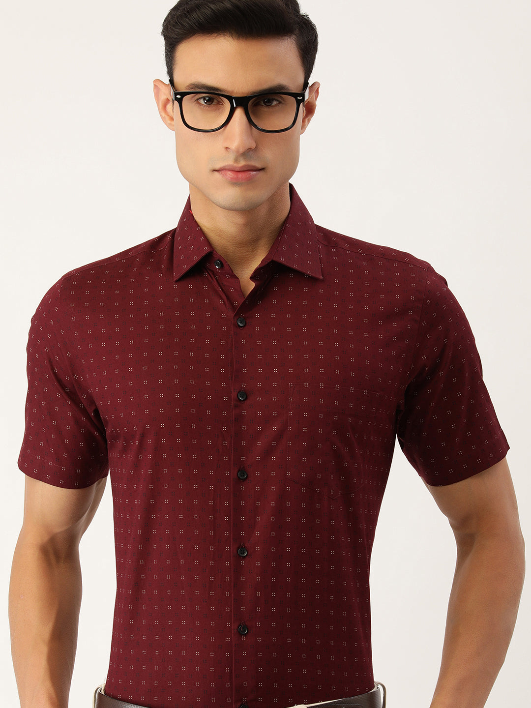 Men Maroon Slim Fit Printed Formal Shirt