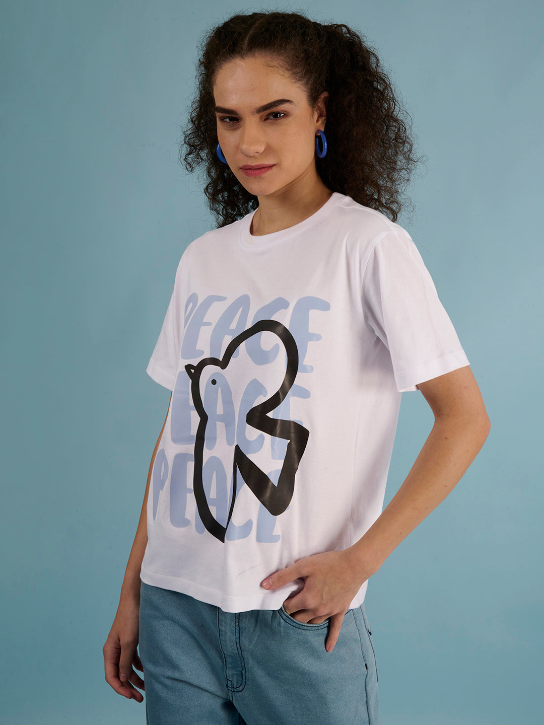 Women-White-Coloured-100% Cotton -Printed-T-Shirts