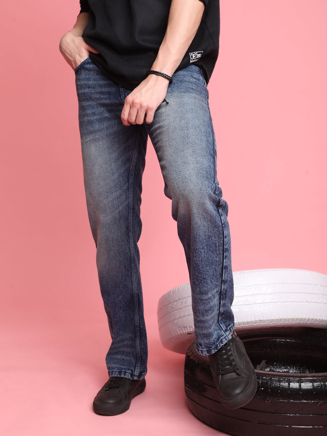 Men Boot Cut Whisker Effect jeans