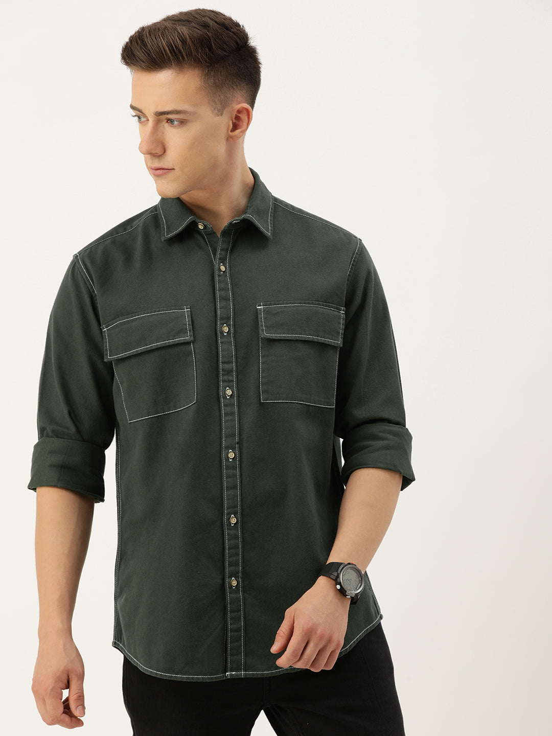 Men's Double pocket Over Dyed shirt with contrast stitch Shaket