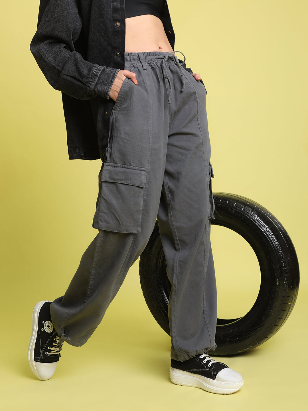 Women Grey Baggy Cargo Joggers