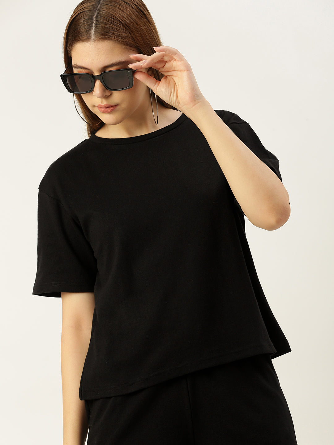 Women Black Co-Ords Set T-Shirt and Shorts