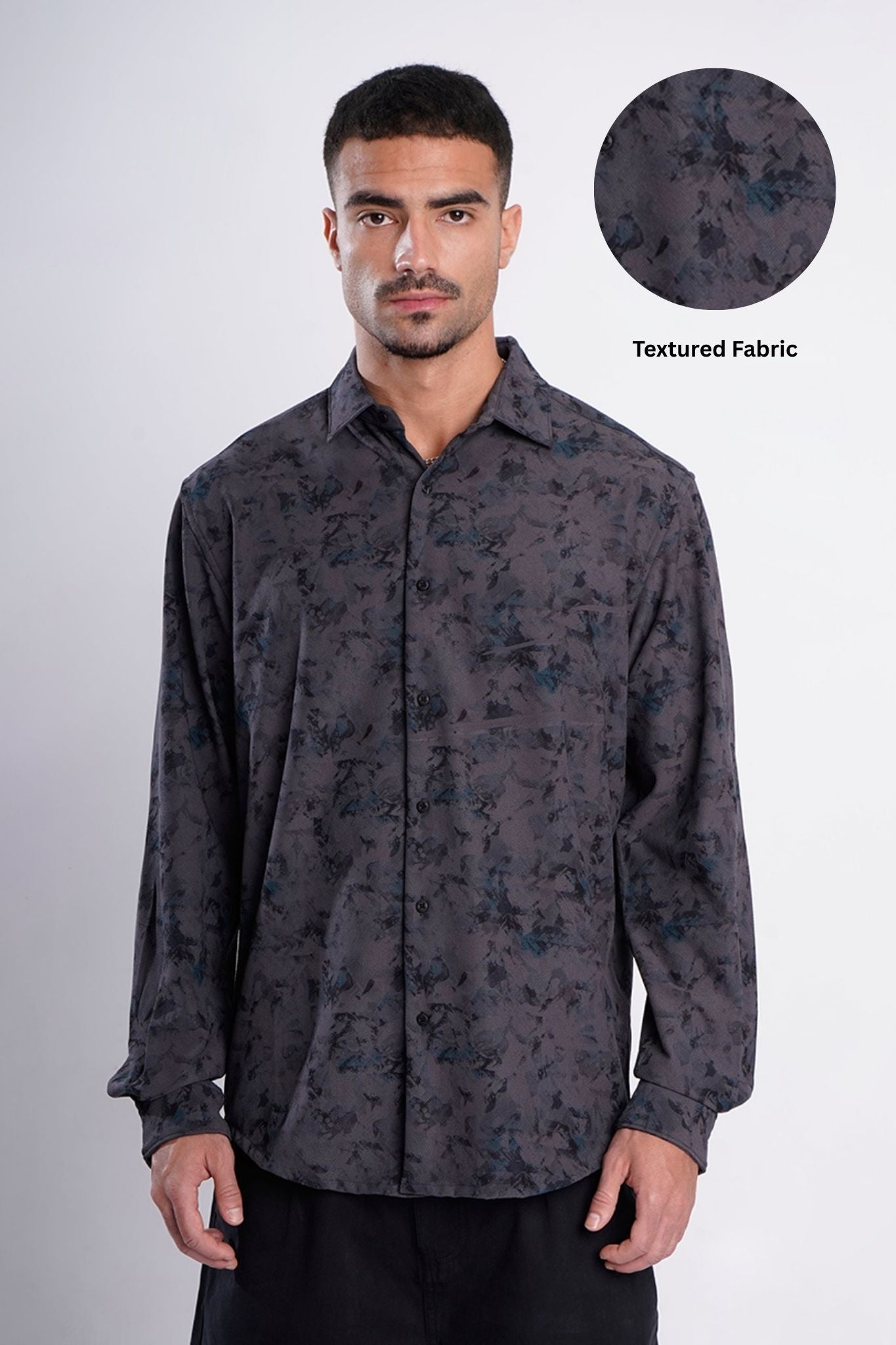 Men Dark Grey Abstract Print Regular Fit Shirt