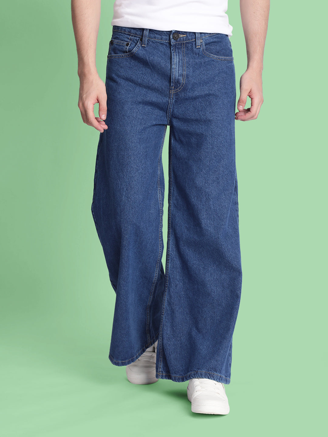 Men Blue Super Wide Leg Jeans