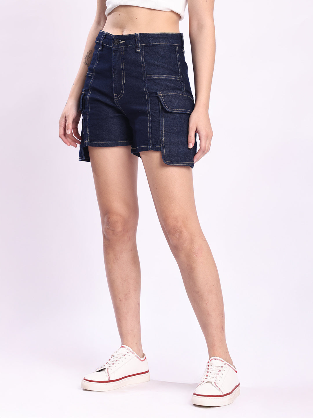 Women Blue Denim Cargo Shorts