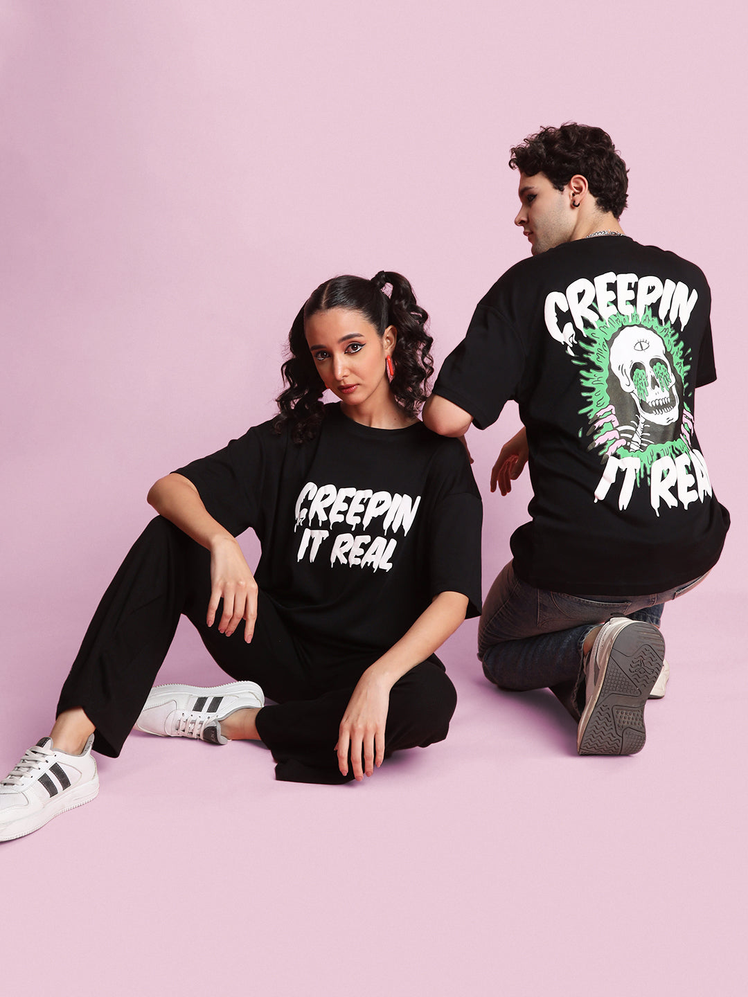 Gender Fluid Oversize Fit  Black Halloween Creepin It Real T Shirt