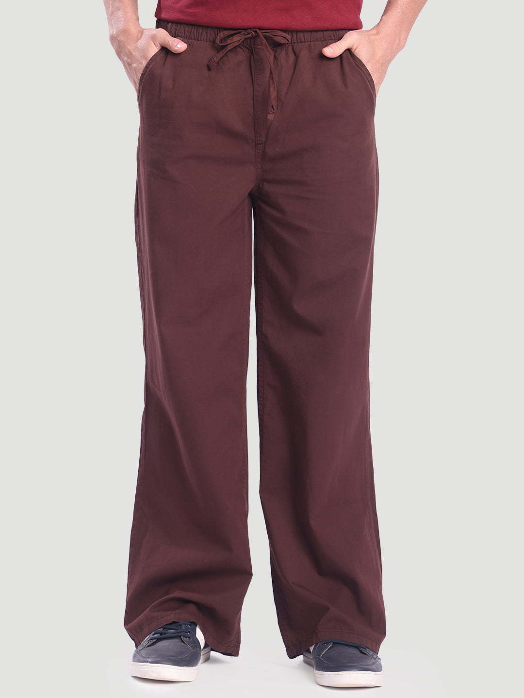 Men Brown Wide Leg Trousers