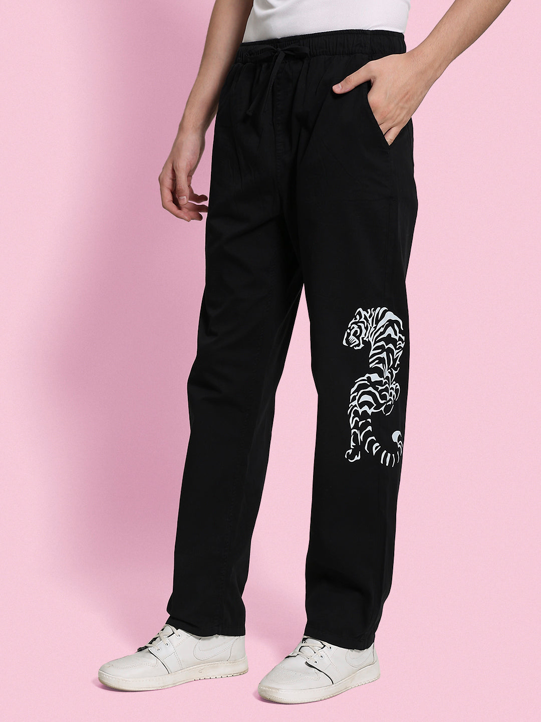 Gender Fluid Black Straight Fit Slipon Trousers With Print